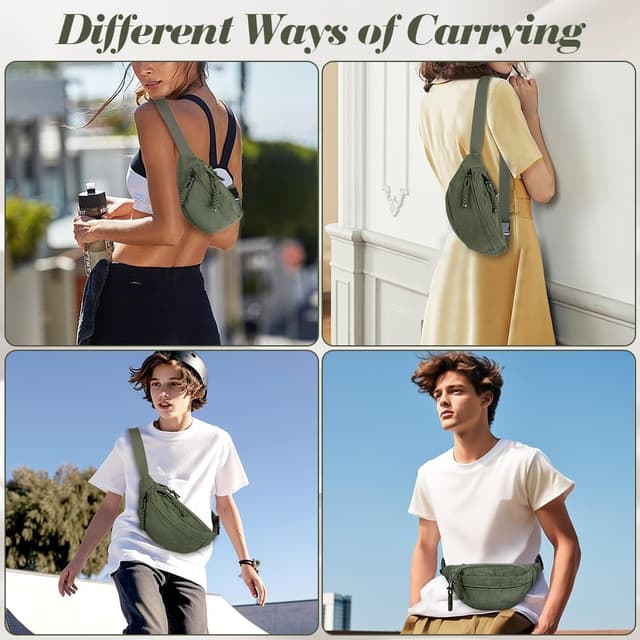 Detalle de Aucuu Cord-Bauchtasche/Umhängetasche Damen – klein, verstellbar, mit mehreren Reißverschlusstaschen