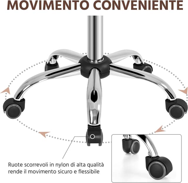 Detalle de Yaheetech sgabello estetista con ruote regolabile in altezza, girevole 360° e schienale in ecopelle
