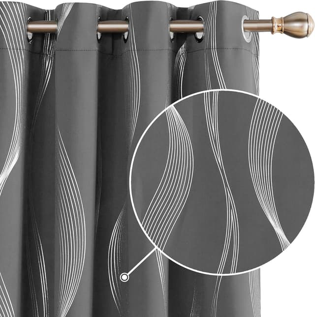 Detalle de Deconovo Blackout Curtains 66x90 Inches, Super-Soft Wave Foil Thermal Blackout Eyelet Panels (2-pack) – Dark Grey