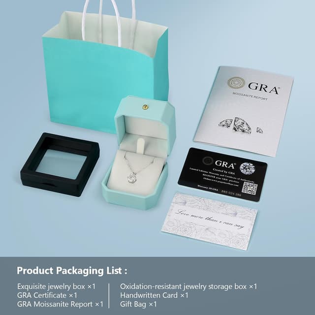 Detalle 2 de KRKC&CO Moissanite Kette aus 925er Silber für Damen mit Anhänger (1–4 ct), Länge verstellbar 45+5 cm