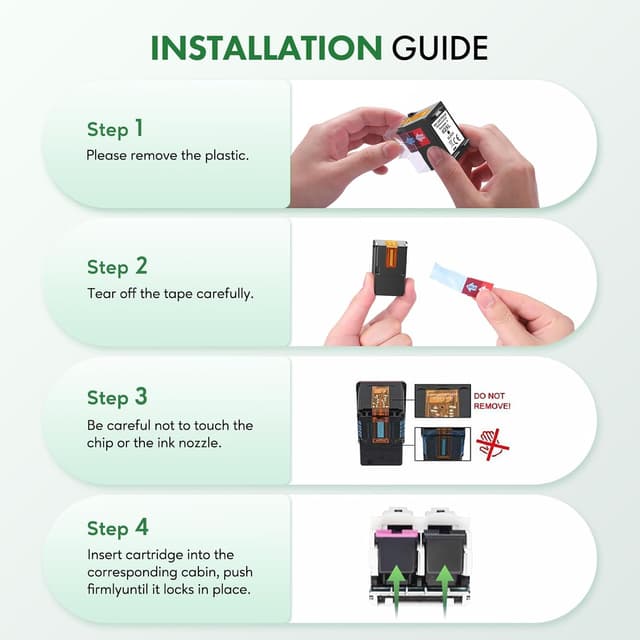 Detalle de BKBKC Compatible 62XL Ink Cartridge 2-Pack (Black + Tri-Color) for HP Envy & OfficeJet Printers