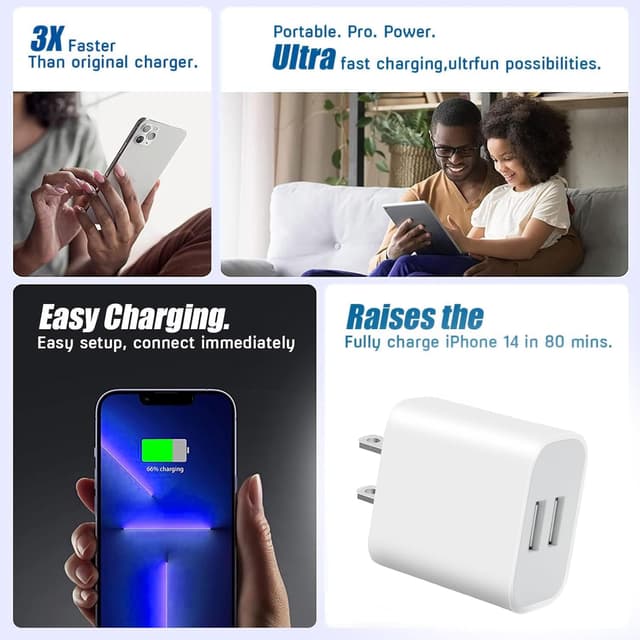 Detalle 2 de 4 Pack Dual-Port USB Wall Chargers (White) — 5V/2.1A USB Power Adapters for iPhone, Galaxy, Pixel & More