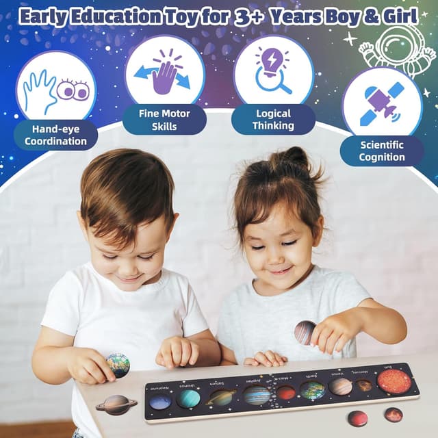 Detalle de WhizWinks Solar System Wooden Puzzle for 3–7 Year Olds (Montessori-inspired space matching game)