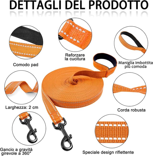 Detalle de COMSLE guinzaglio da addestramento con lunghina e gancio girevole (2 cm, lunghezze 3/5/10/15/20 m)