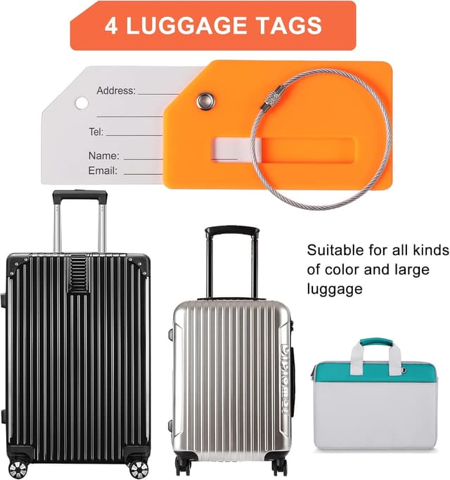 Detalle 2 de Vinabo einstellbarer Koffergurt-Set (4 Stück) mit farbigen Kofferanhängern zum schnellen Wiederfinden