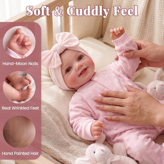 Detalle 2 de BABESIDE Rinato Bambino Bambola Sunny da 17 pollici con corpo morbido in tessuto