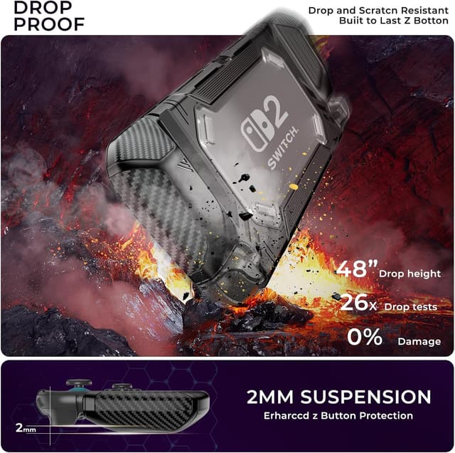 Detalle 2 de RaceGT Protective Case for Nintendo Switch 2 (2025) – Transparent Back, Anti-Scratch PC & TPU, Dockable Cover