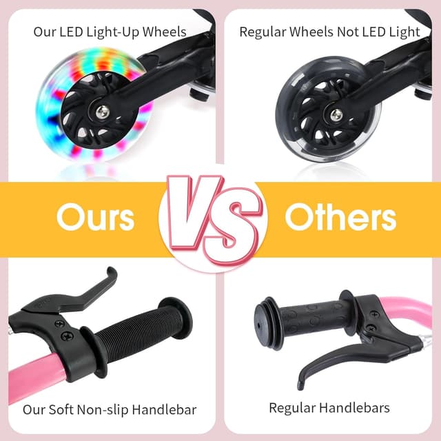 Detalle de AOODIL Swing Kinder-Scooter mit 3 Rädern, faltbar, LED-Blinkräder und höhenverstellbarem Lenker (76–84 cm)