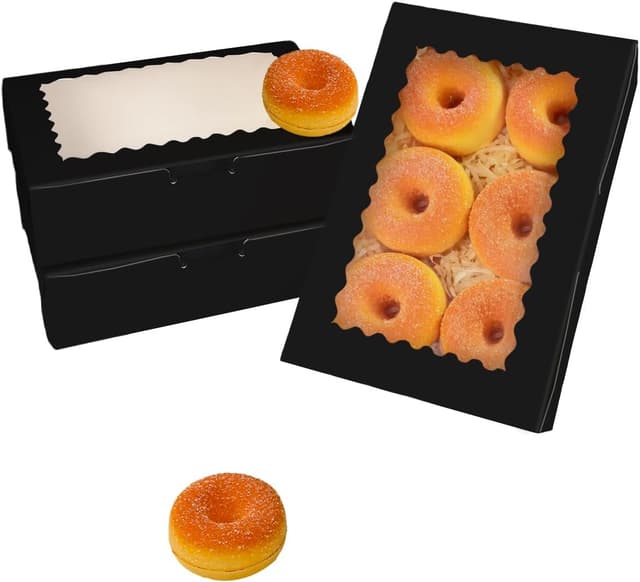 Detalle 2 de Gcardist 15er Schwarz Keksdose mit Fenster – Backerei-/Macaron-Box im Kraftpapier, ca. 22,86 × 15,24 × 6,35 cm