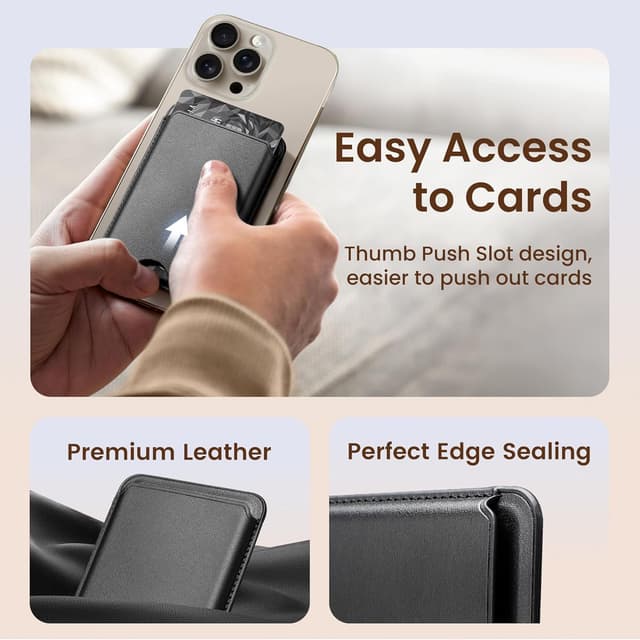 Detalle de SOUNDBYTE Stronger Magnetic Wallet for iPhone 17/16/15/14/13/12 & MagSafe Cases (Holds 3 Cards) — Black