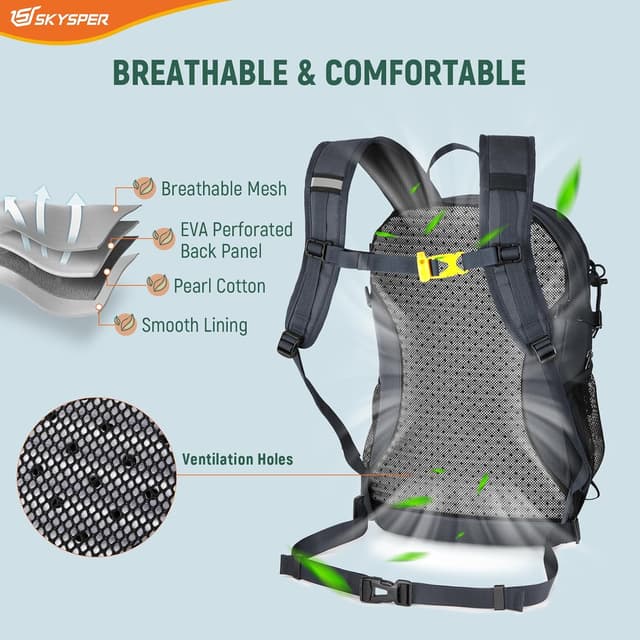 Detalle de SKYSPER Recycled 20L Hiking Backpack – Lightweight daypack for trekking, camping and travel