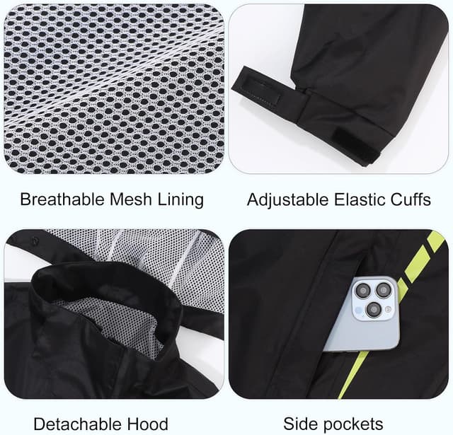 Detalle de Combinaison de pluie Ynport Crefreak pour hommes : veste imperméable à capuche + pantalon coupe-vent