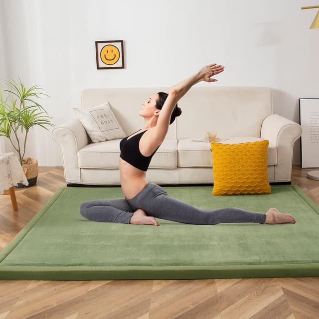 Detalle de BYBYME Verdickung Korallen Samtmatte Kinderteppich (3 cm) – rutschfeste Krabbelmatte 150 × 150 cm in Hellgrün