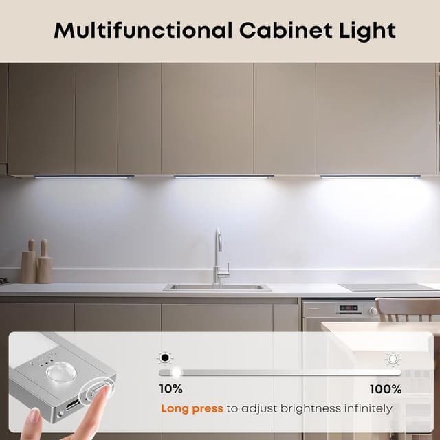 Detalle 2 de Schrankbeleuchtung LED Unterbauleuchte mit Bewegungsmelder (40 cm) – 1 Stück, aufladbar & magnetisch