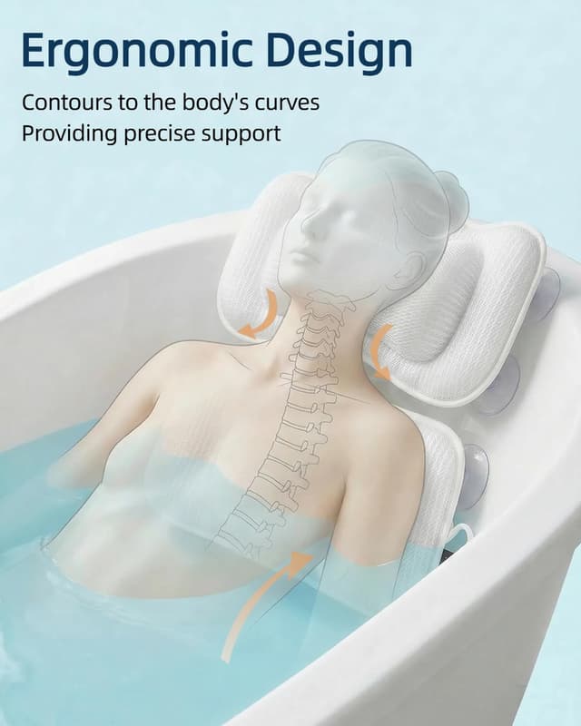 Detalle de KEIY Bath Pillows set (2-piece) with 4D air mesh and 8 suction cups – white