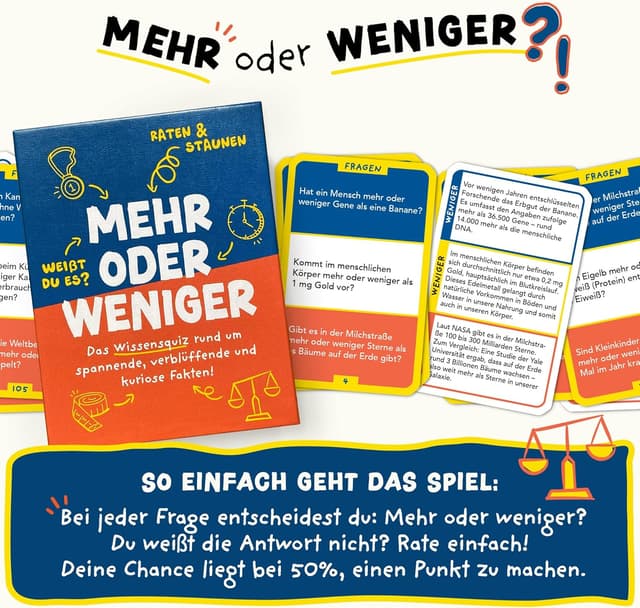 Detalle 2 de Mehr oder Weniger Ratespiel 110 Karten 🎲