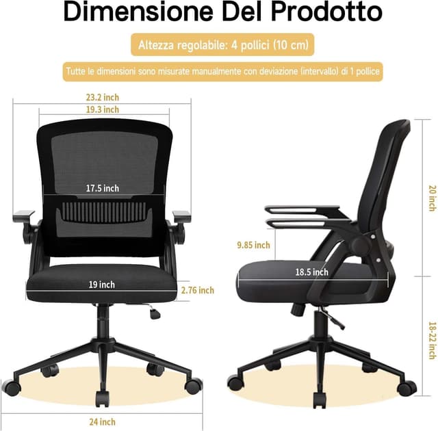 Detalle 1 de naspaluro Sedia Ergonomica per Ufficio con Braccioli Pieghevoli
