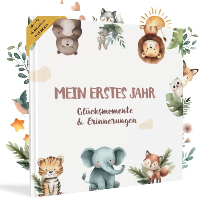 Thumbnail 6 de HuBorns Livre de naissance bébé avec +50 pages, autocollants et emplacement photos (de la naissance à 5 ans)