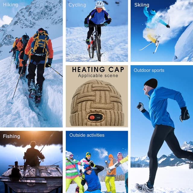 Detalle de Svpro beheizte Beanie mit 7,4V Li‑Polymer Akku (bis zu 3–7 Stunden) und 3 Heizstufen