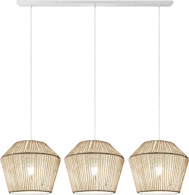 Detalle de Suspension pour table à manger en osier et papier Paco Home (E27, blanc, Ø33 cm)