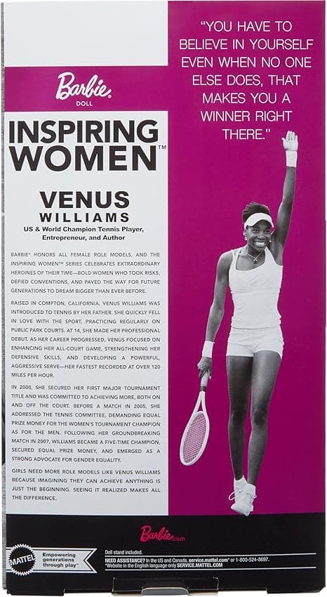 Detalle 2 de Barbie Inspiring Women Venus Williams muñeca con raqueta 🎎