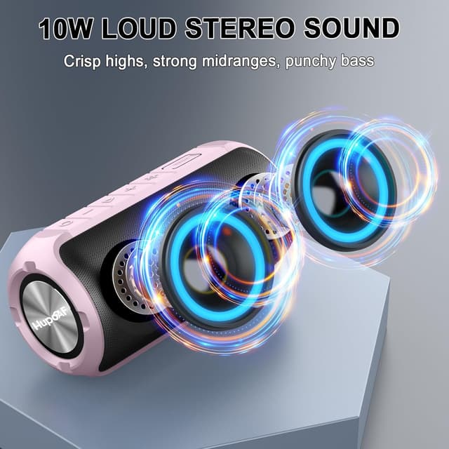 Detalle 2 de Hupoaf portable Bluetooth speaker with Bluetooth 5.3, IPX7 waterproofing, 12-hour playback and RGB lights