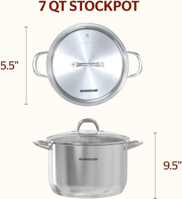 Thumbnail 1 de SUNHOUSE Stainless Steel Stock Pot 7 Quart