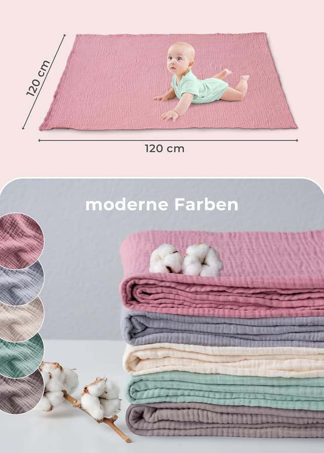 Detalle 2 de LAYNENBURG Musselin Babydecke 120x120cm Altrosa