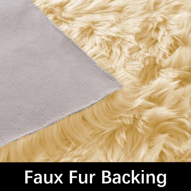 Detalle de Latepis Yellow Faux Fur Area Rug, 6x9 Rectangle (Washable Sheepskin-Style)
