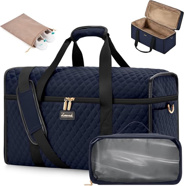 Detalle de LOVEVOOK 53 x 24 x 32cm Travel Bags for Women – 180° opening maternity duffel & cabin holdall with shoe pocket