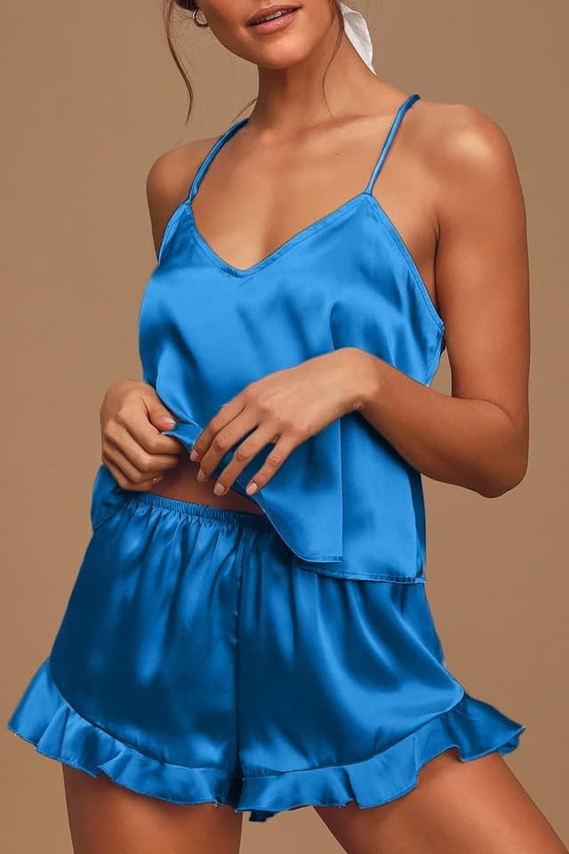 Thumbnail 2 de CHYRII Women's Silk Satin Ruffled Pajama Set