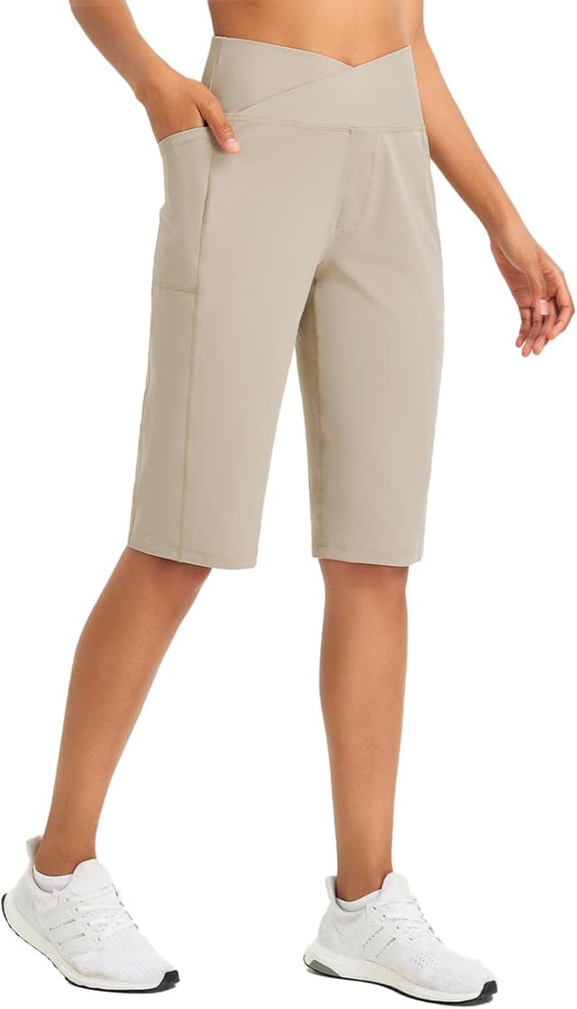 Detalle de baleaf Women’s Bermuda Long Shorts (14" Knee Length) with Pockets, High-Waisted Athletic Capris