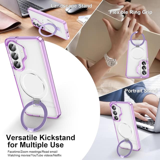 Detalle de STERKER Designed for Samsung Galaxy S26 Case Magnetic Ring Stand (Military Grade Drop Protection) — Clear Purple