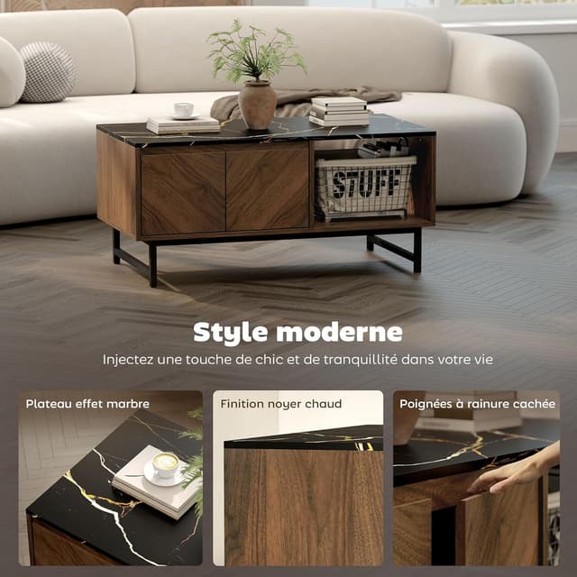 Thumbnail 4 de HOMCOM Table Basse Nogal et Marbre