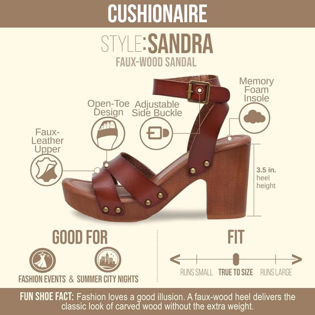 Detalle 2 de CUSHIONAIRE Women’s Sandra Faux Wood Sandal with +LiteSole Technology (Wide Widths Available)