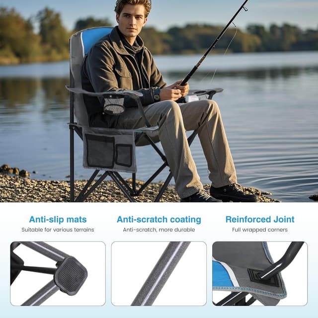 Detalle de LET’S CAMP Campingstuhl Klappstuhl faltbar mit Getränkehaltern & Tragetasche XL (bis 160 kg)