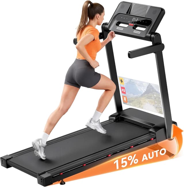 Detalle de Klappbares Laufband für Zuhause mit 15% automatischer Steigung, 3 PS Motor und Bluetooth-Lautsprecher