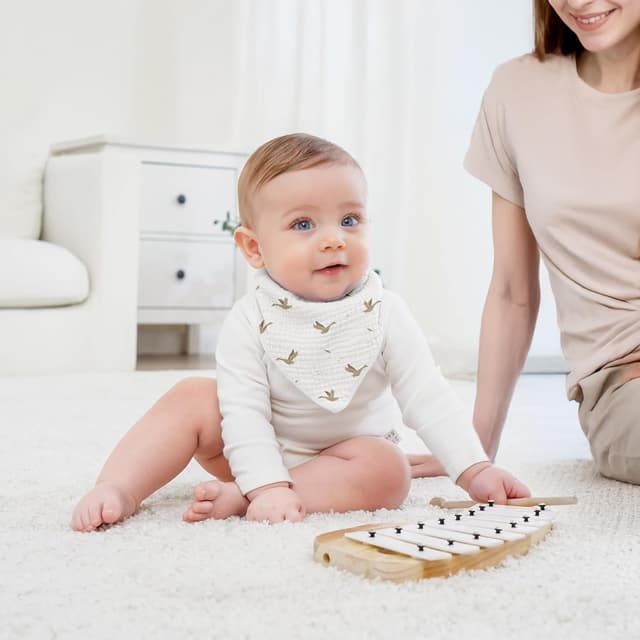 Detalle 2 de Susurration Baby Dreieckstuch Musselin Lätzchen als Sabberlätzchen, verstellbar – 10er Set