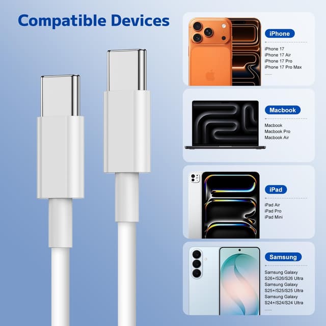 Thumbnail 6 de 240W Long USB-C to USB-C Fast Charger Cable (10ft) for MacBook, iPad, iPhone, and Galaxy