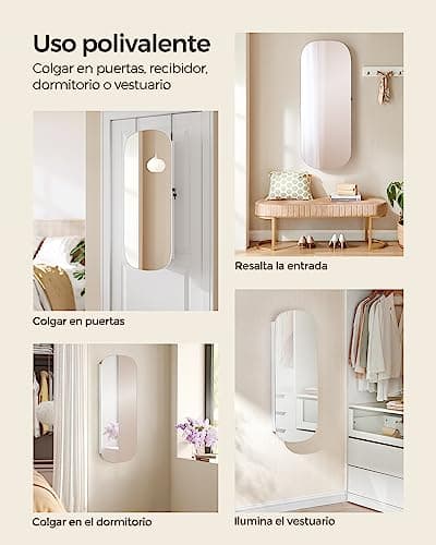 Detalle de SONGMICS JJC026W01: armario para joyas de pared con espejo, luz LED y cerradura