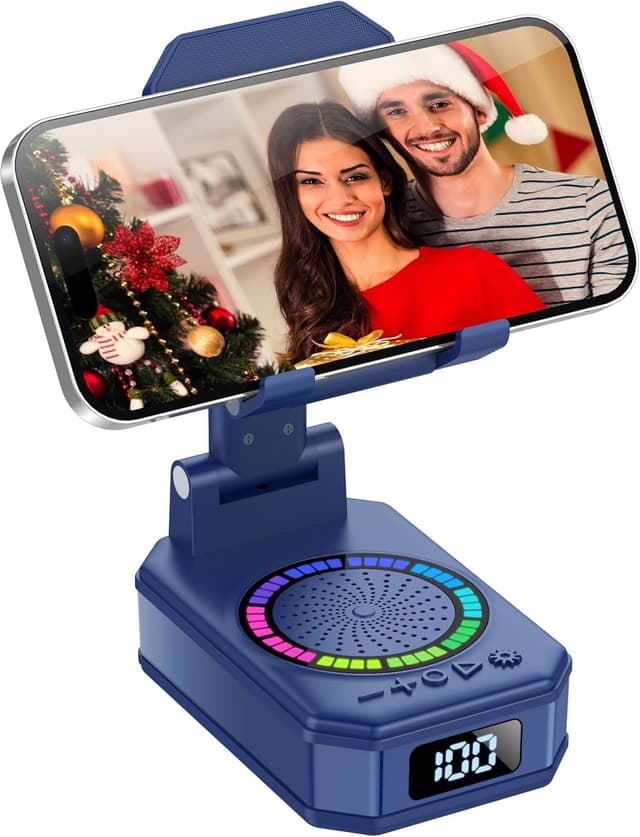 Detalle de buwy Cell Phone Stand with Wireless Bluetooth Speaker, Rechargeable 3000mAh Battery & RGB LED Lights (Blue)