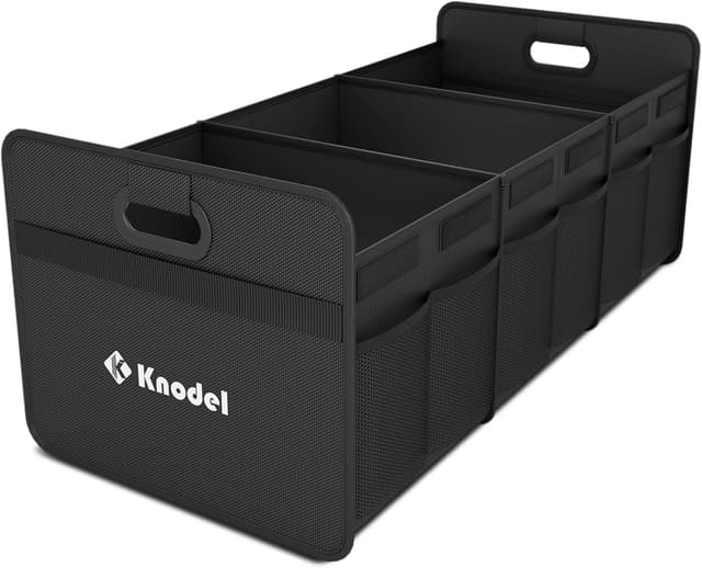 Detalle de K KNODEL Car Trunk Organizer (Foldable) with 3 Compartments, Reinforced Handles, Large Black