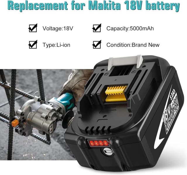 Detalle de Lot 2 batteries 18V 5,0 Ah Li-ion avec indicateur LED pour Makita (type BL1850 / BL1860 / BL1845 / BL1830) – Rechange Goodexo