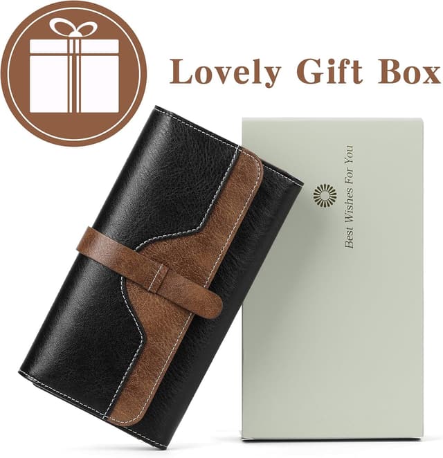 Detalle 2 de SENDEFN RFID Blocking Leather Long Purse for Women with Zipper Compartment and Multiple Card Slots