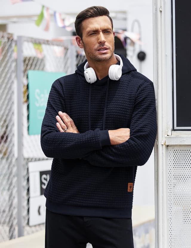 Detalle 2 de COOFANDY Waffle Knit Hooded Sweatshirt