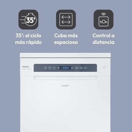 Detalle de Candy Rapidò CF 3C7F0W lavavajillas de 60 cm con WiFi, motor Inverter y cuba MaxiTub (13 servicios)