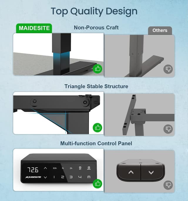 Thumbnail 6 de MAIDeSITe T2 Pro Dual Motor Adjustable Height Standing Desk Frame (Black) with memory smart panel