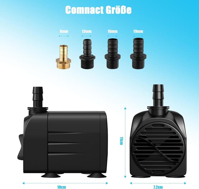 Detalle de Lnicez Aquarium Pumpe 45 W mit 3.200 L/h – Tauchpumpe für Aquarium, Teich & Springbrunnen