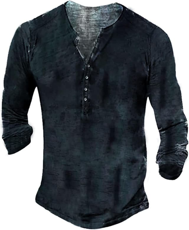 Detalle de Beotyshow Herren Langarm-Henley-Shirt im Vintage-Look (Slim Fit) – leichtes Baumwollhemd