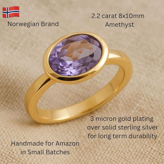 Detalle 2 de Sophia Rose Jewellery Ring mit natürlicher Amethyst-Ovale 8x10 mm, vergoldet (925 Silber) – minimalistisch & handgefertigt